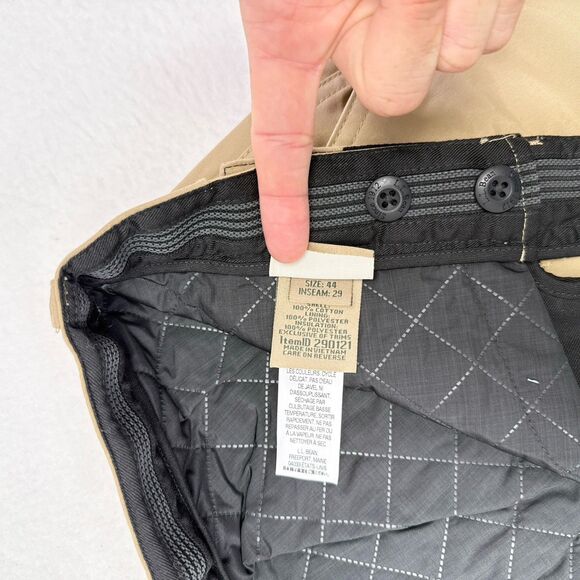 LL Bean Pants Mens Size 44‎ x 29 Tan Primaloft Insulated Quilted Workwear NEW - Picture 7 of 12